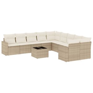 vidaXL Salon de jardin 11 Pièces avec coussins beige résine tressée