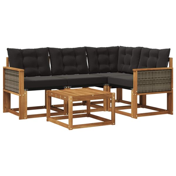 vidaXL Ensemble de canapés d'extérieur 5 pc Naturel et noir