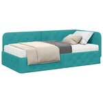 vidaXL Cadre de lit d'angle avec matelas Turquoise 90 x 190 cm Velours