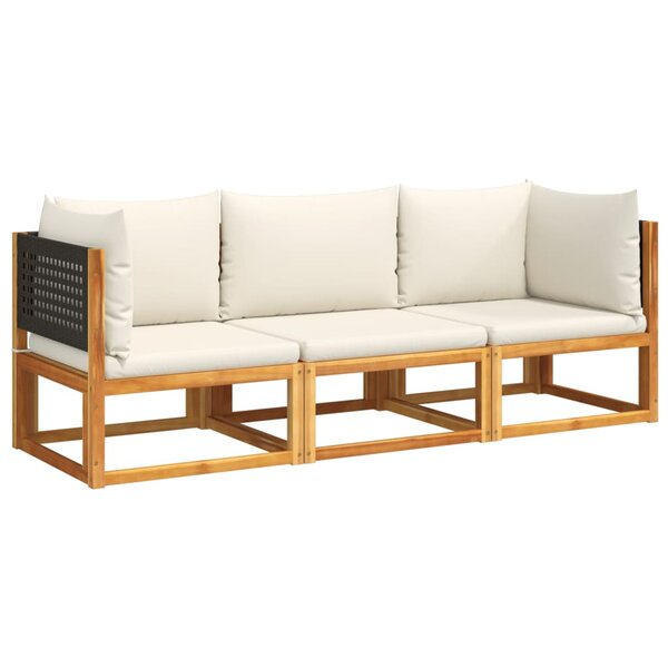vidaXL Ensemble de canapés de jardin 3 pièces avec coussins en bois d'acacia et rotin