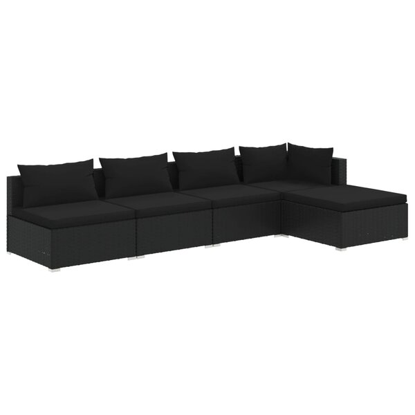 vidaXL Salon de jardin 5 Pièces avec coussins Résine tressée Noir