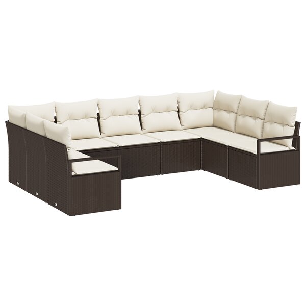 Set de Canapé de Jardin vidaXL 9 pièces avec coussins Marron Rattan Poly