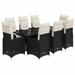 vidaXL Ensemble de bistro de jardin 9 Pièces coussins noir poly rotin