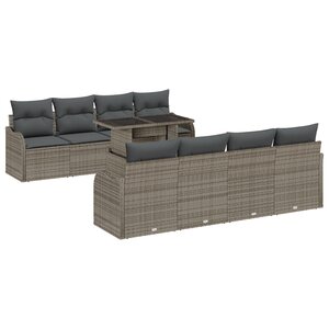 Ensemble de Canapé de Jardin de 10 Pièces avec Coussins en Rotin Synthétique Gris vidaXL