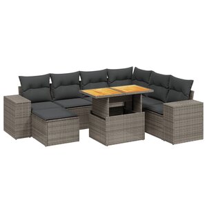 vidaXL Salon de jardin 8 Pièces avec coussins gris résine tressée