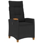 vidaXL Chaise inclinable avec plateau à thé Noir polyrotin