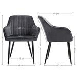 Chaise de salle à manger fauteuil siège rembourrée avec accoudoirs largeur d’assise 49 cm pieds en métal revêtement en velours charge 110 kg pour salon chambre gris 12_0004905