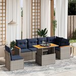 vidaXL Salon de jardin 7 Pièces avec coussins gris résine tressée