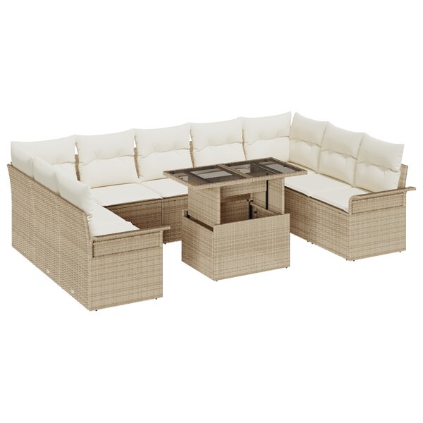 Ensemble de Canapé de Jardin de 10 Pièces avec Coussins Beige Poly Rattan
