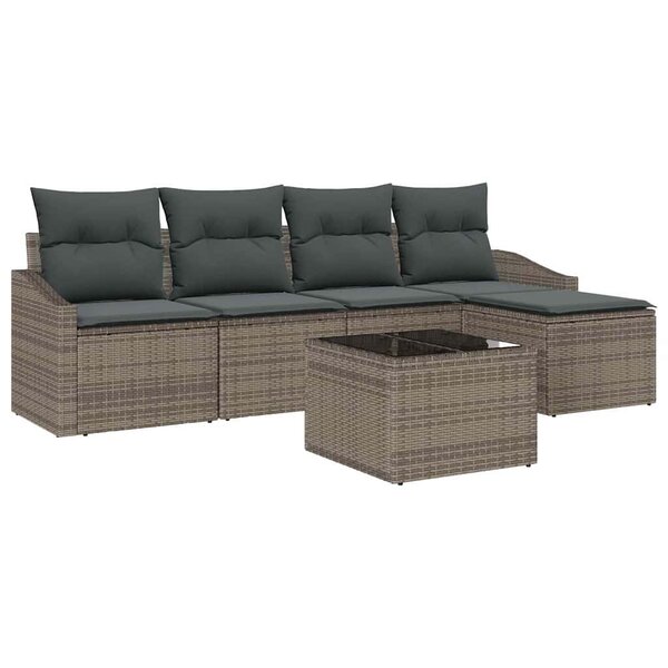 vidaXL Ensemble de canapé de jardin 6 Pièces Gris Poly rotin