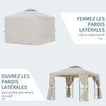 Tonnelle barnum style colonial double toit toiles latérales amovibles 2 95L x 2 95l x 2 65H m beige noir