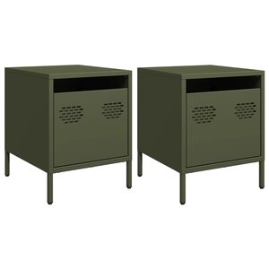 vidaXL Tables de chevet 2 Pièces vert olive 35x39x43 5 cm acier