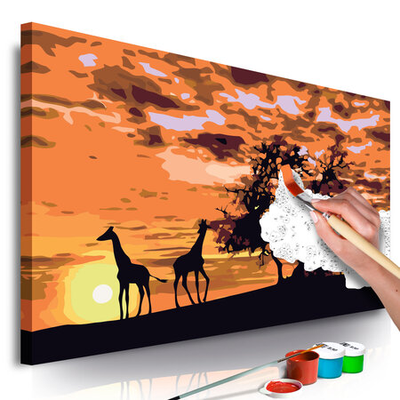 Tableau à peindre par soi-même - savanne (girafes et éléphantes) l x h en cm 60x40
