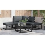 vidaXL Ensemble de canapé de jardin avec coussin 5 Pièces Noir Aluminium