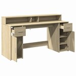 Bureau table poste de travail meuble d'ordinateur informatique étude avec lumières LED chêne sonoma bois d'ingénierie brun 02_0023421