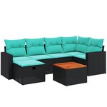 vidaXL Salon de jardin 7 Pièces avec coussins noir résine tressée