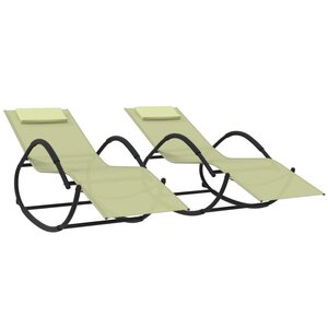 vidaXL Chaises longues à bascule lot de 2 crème acier et textilène