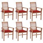 vidaXL Chaises à manger lot de 6 et coussins rouge Bois de teck solide