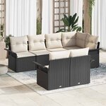 vidaXL Ensemble de canapé de jardin avec coussin 7 Pièces Noir Poly rotin