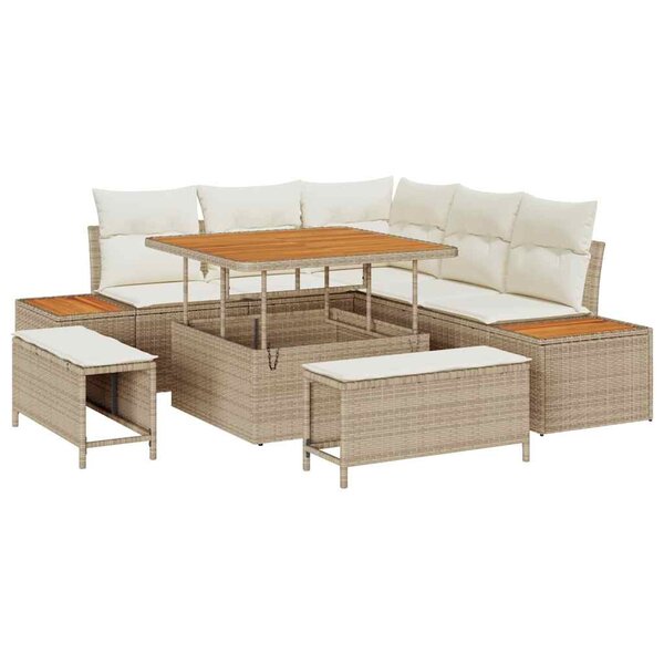 vidaXL Ensemble de canapé de jardin 8 Pièces Beige Poly rotin
