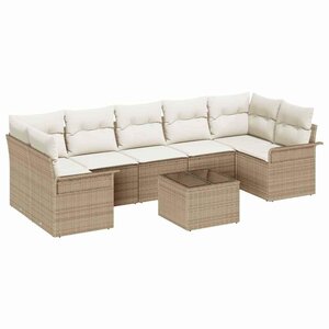 vidaXL Ensemble de canapé de jardin avec coussin 8 Pièces Beige polyrotin