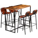vidaXL Ensemble de bar 5 Pièces Bois massif recyclé et cuir de chèvre