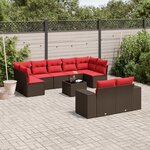 vidaXL Salon de jardin 10 Pièces avec coussins marron résine tressée