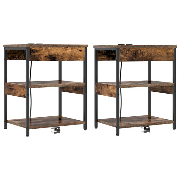 vidaXL Armoires de chevet avec tiroir 2 Pièces Chêne fumé 41 x 31 x 51 cm