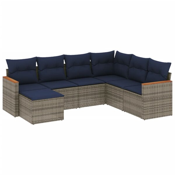 vidaXL Salon de jardin 7 Pièces avec coussins gris résine tressée