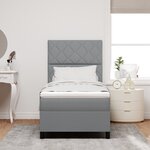 vidaXL Lit à ressorts avec matelas et lumière LED   Gris clair  90 x 190 cm  Tissu