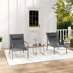 Ensemble de meubles 3 pièces de patio cadre en métal charge 150 kg salon de jardin 2 chaises 1 table basse avec tissu respirant gris 20_0008481