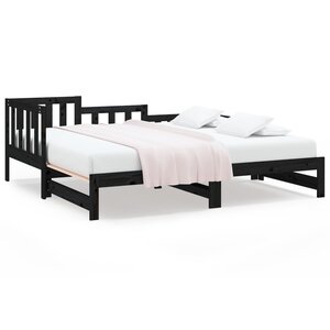 vidaXL Lit coulissant Noir 2x(80x200) cm Bois de pin massif