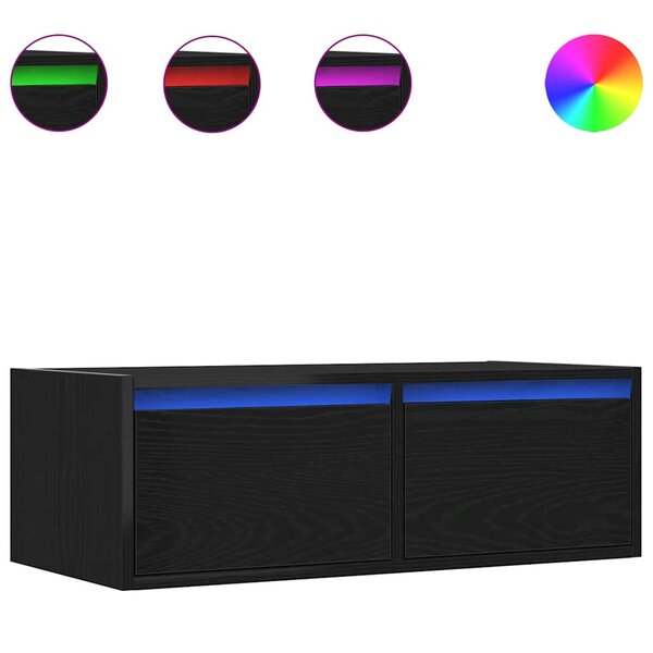 vidaXL Meuble TV avec lumières LED chêne noir 75x35 5x25 cm