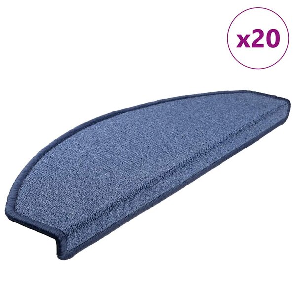 vidaXL Tapis d'escalier 20 pièces 65 x 24 x 4 cm Bleu Demi-rond Grand