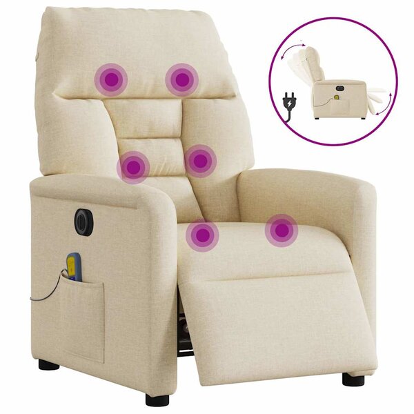 vidaXL Fauteuil inclinable de massage électrique crème tissu