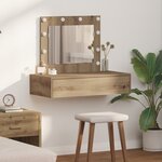 vidaXL Table de maquillage murale avec lumières LED Chêne artisan