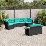 vidaXL Salon de jardin 9 Pièces avec coussins noir résine tressée