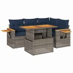vidaXL Salon de jardin 5 Pièces avec coussins gris résine tressée acacia