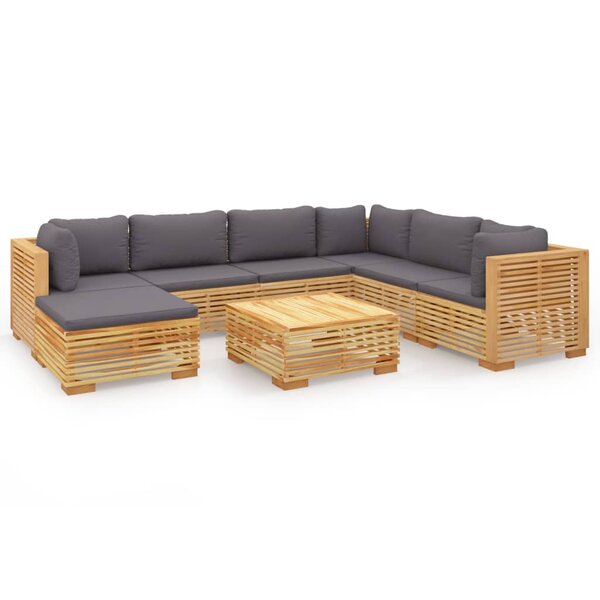 vidaXL Salon de jardin 8 Pièces avec coussins Bois de teck solide