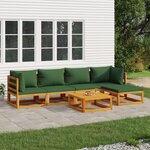 vidaXL Salon de jardin 6 Pièces avec coussins vert bois massif