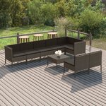 vidaXL Salon de jardin 9 Pièces avec coussins Résine tressée Gris