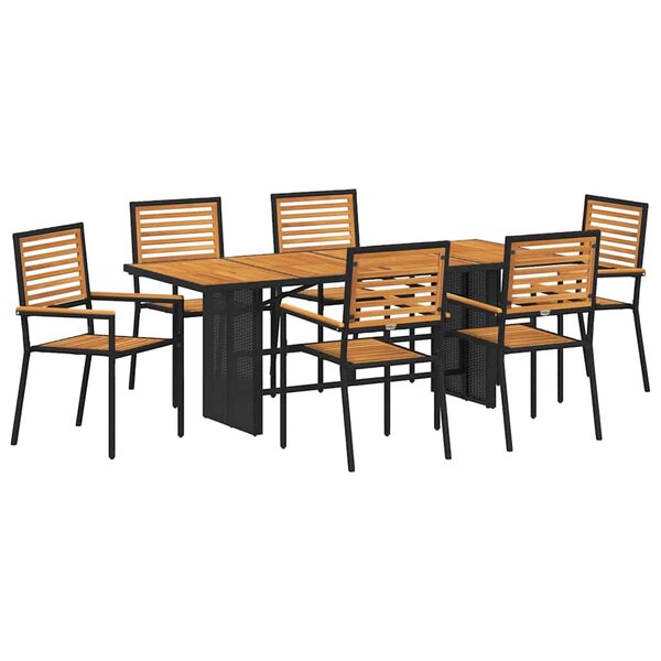 vidaXL Ensemble de salle à manger pour jardin 7 Pièces Noir et Marron