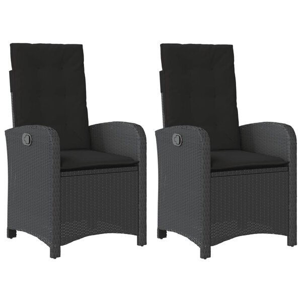 vidaXL Chaises inclinables de jardin lot de 2 et coussins noir rotin