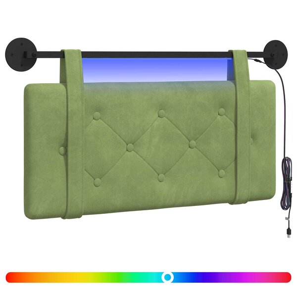 vidaXL Tête de lit suspendue Avec lumière LED Vert clair Velours