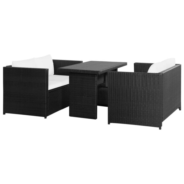 vidaXL Salon de jardin 3 Pièces avec coussins Résine tressée Noir