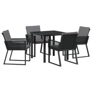 vidaXL Ensemble de jardin de 5 pièces avec des coussins en poly rotin noir