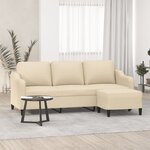 vidaXL Canapé à 3 places avec repose-pieds Crème 180 cm Tissu