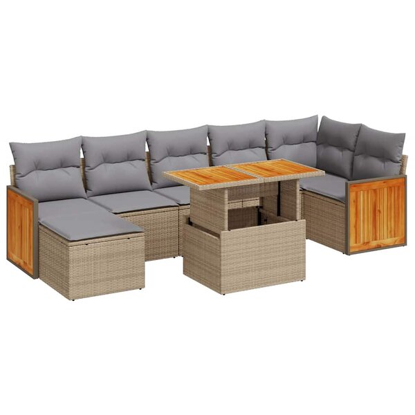 vidaXL Salon de jardin avec coussins 8 Pièces beige résine tressée acacia