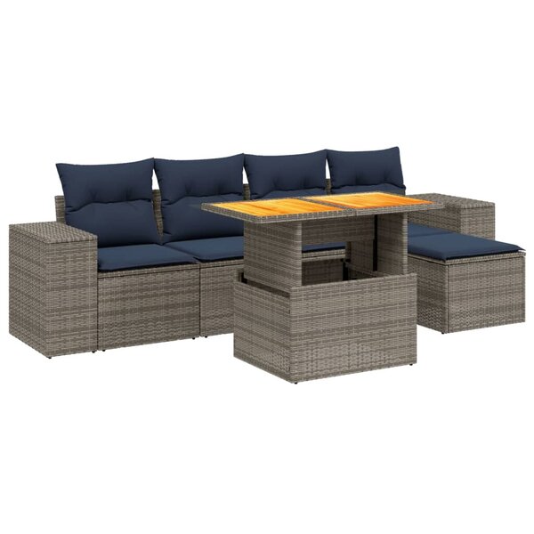 vidaXL Salon de jardin 6 Pièces avec coussins gris résine tressée