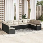 vidaXL Ensemble de canapé de jardin avec coussin 10 Pièces Noir  Crème